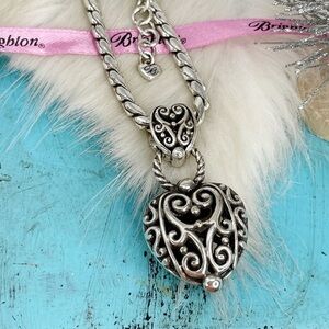 Brighton Bibi Heart Silver Plate Necklace Thick Chain Double Heart Romantic